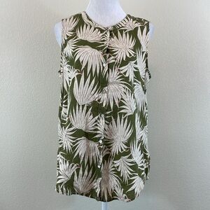 Tahari 100% linen floral sleeveless button down blouse medium